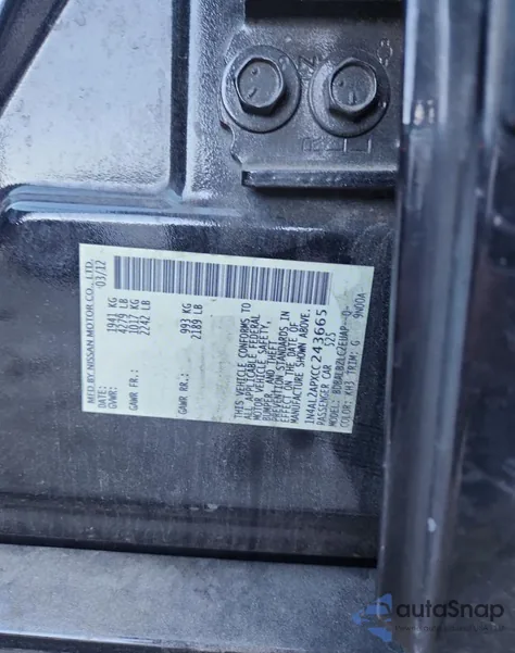 2012 Nissan Altima Base from USA, damaged, VIN 1N4AL2APXCC243665